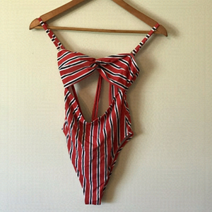 LOVERBIRD striped one piece bathing swim suit with cutout. New with tags.  Small
